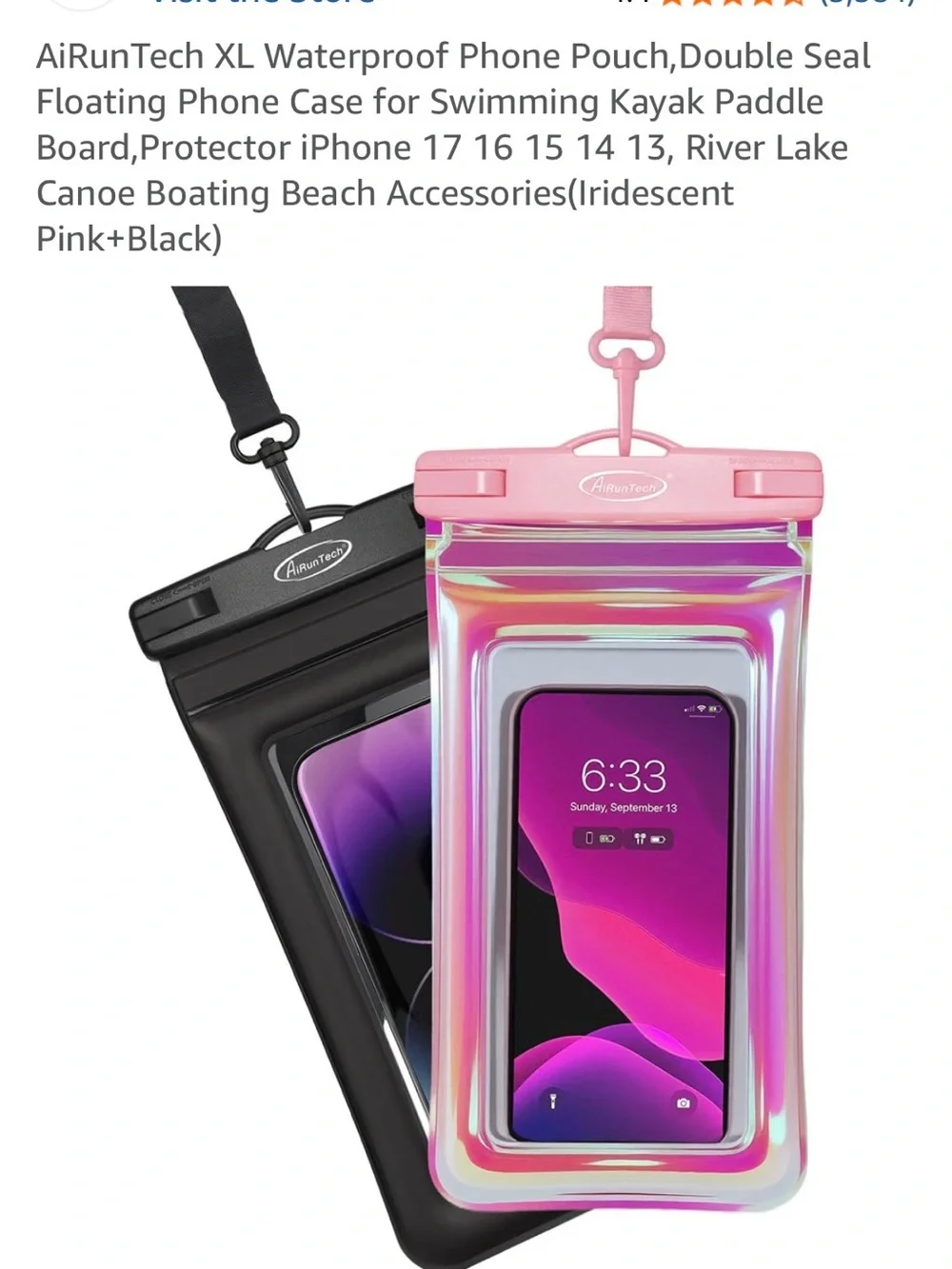 Amazon Clear Waterproof Phone Pouch with Black Lanyard